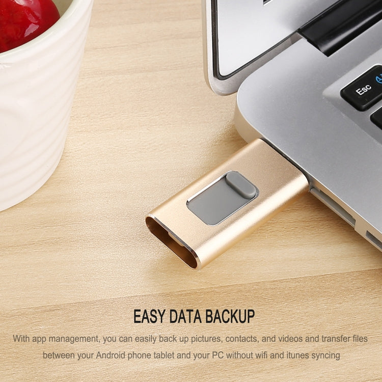 Richwell 3 in 1 128G Type-C + 8 Pin + USB 3.0 Metal Push-pull Flash Disk with OTG Function(Black) - free shipping - PMC Jewellery - Order now!