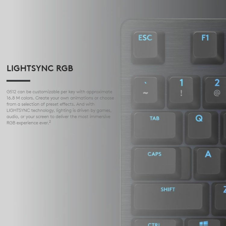 Logitech G512 RGB L-axis Mechanical Wired Gaming Keyboard, Length: 1.8m (Black) - Wired Keyboard by Logitech | Online Shopping South Africa | PMC Jewellery | Buy Now Pay Later Mobicred