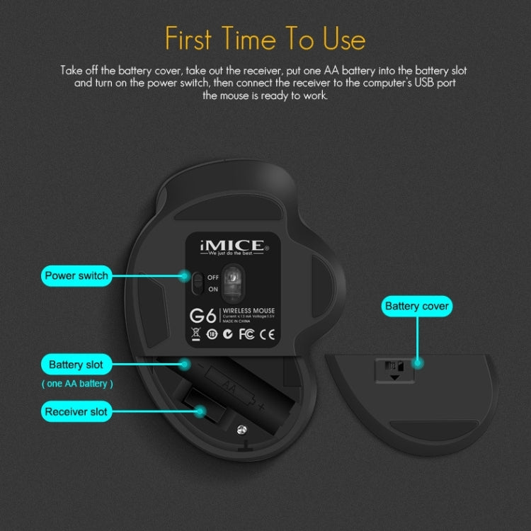 iMICE G6 Wireless Mouse 2.4G Office Mouse 6-button Gaming Mouse(Grey) - Wireless Mice by iMICE | Online Shopping South Africa | PMC TechLife | Buy Now Pay Later Mobicred