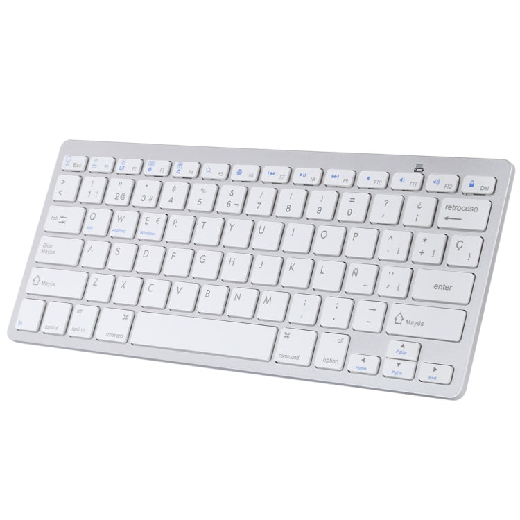 WB-8022 Ultra-thin Wireless Bluetooth Keyboard for iPad, Samsung, Huawei, Xiaomi, Tablet PCs or Smartphones, Spanish Keys(Silver) - Wireless Keyboard by PMC Jewellery | Online Shopping South Africa | PMC Jewellery | Buy Now Pay Later Mobicred