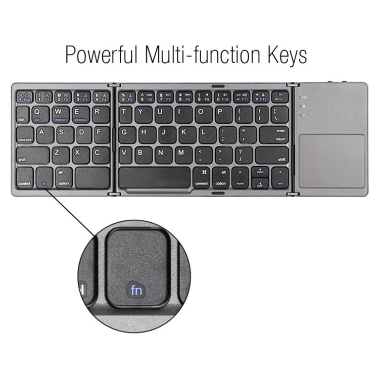 B033 Rechargeable 3-Folding 64 Keys Bluetooth Wireless Keyboard with Touchpad(Grey) - Wireless Keyboard by PMC Jewellery | Online Shopping South Africa | PMC Jewellery | Buy Now Pay Later Mobicred