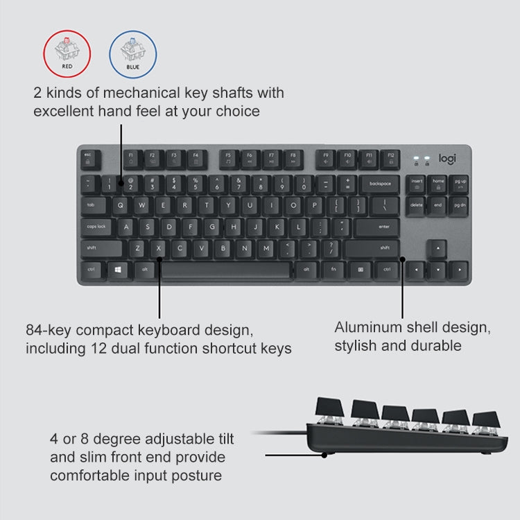 Logitech K835 Mini Mechanical Wired Keyboard, Red Shaft (Black) - Wired Keyboard by Logitech | Online Shopping South Africa | PMC Jewellery | Buy Now Pay Later Mobicred