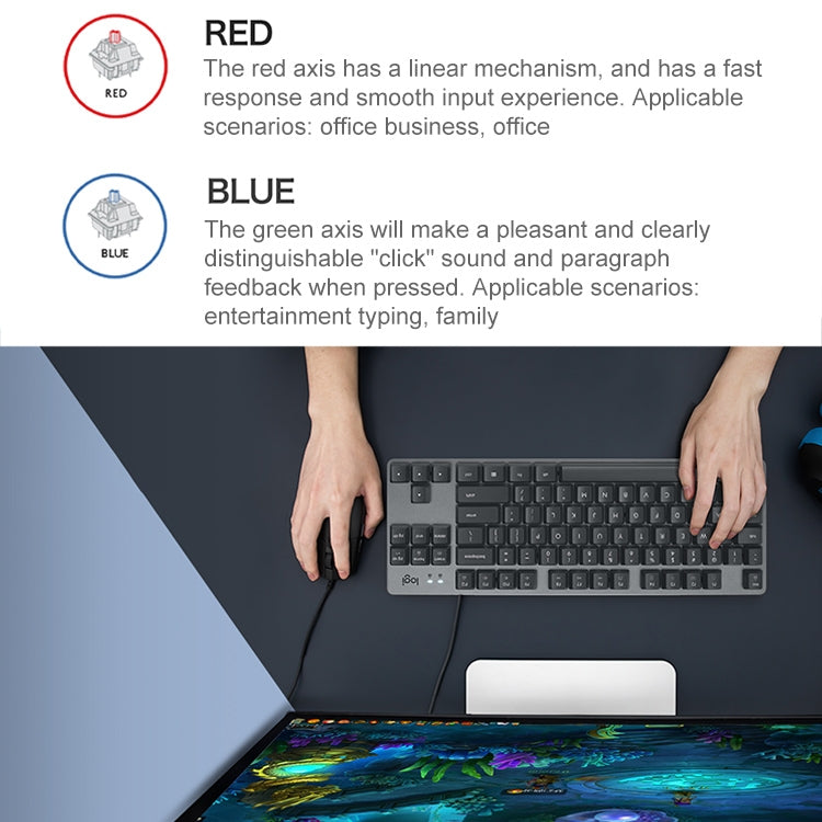Logitech K835 Mini Mechanical Wired Keyboard, Green Shaft (White) - free shipping - PMC Jewellery - Order now!