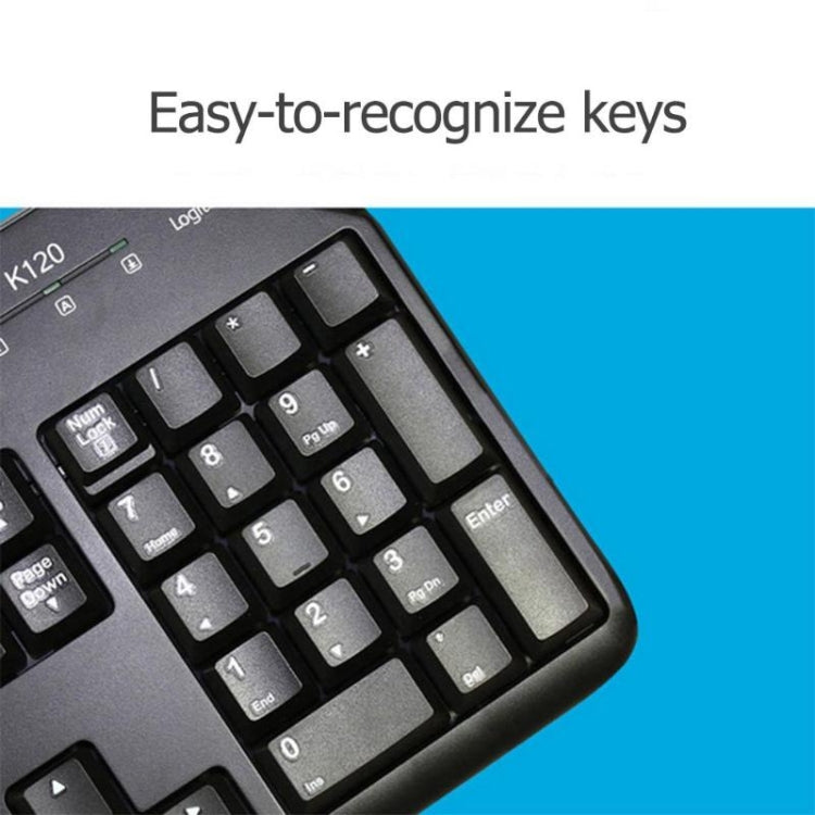 Logitech K120 USB Waterproof Splash Wired Keyboard for Desktop Computers / Laptops(Black) - Wired Keyboard by Logitech | Online Shopping South Africa | PMC Jewellery | Buy Now Pay Later Mobicred