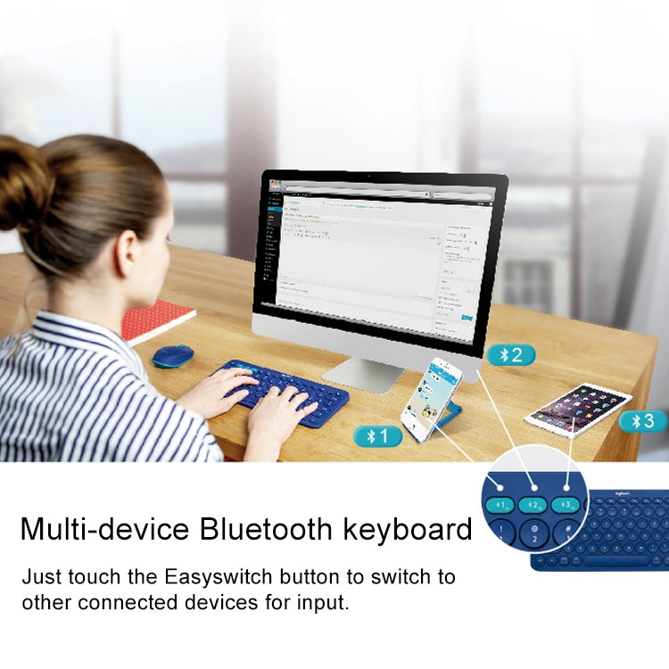 Logitech K380 Portable Multi-Device Wireless Bluetooth Keyboard (Blue) - Wireless Keyboard by Logitech | Online Shopping South Africa | PMC Jewellery | Buy Now Pay Later Mobicred