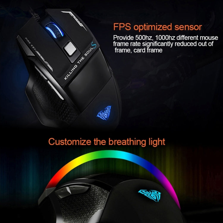 AULA Series SoulKiller II Colourful Light 7D Optical Competitive USB Wired Game Mouse, Maximum Resolution of 3500 DPI(Black) - Wired Mice by AULA | Online Shopping South Africa | PMC Jewellery | Buy Now Pay Later Mobicred