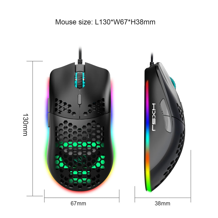 HXSJ J900 6 Keys RGB Lighting Programmable Gaming Wired Mouse (Black) - Wired Mice by HXSJ | Online Shopping South Africa | PMC Jewellery | Buy Now Pay Later Mobicred