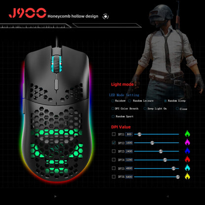 HXSJ J900 6 Keys RGB Lighting Programmable Gaming Wired Mouse (Black) - Wired Mice by HXSJ | Online Shopping South Africa | PMC Jewellery | Buy Now Pay Later Mobicred