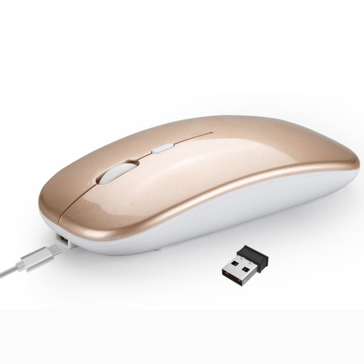 HXSJ M90 2.4GHz Ultrathin Mute Rechargeable Dual Mode Wireless Bluetooth Notebook PC Mouse (Gold) - Wireless Mice by HXSJ | Online Shopping South Africa | PMC Jewellery | Buy Now Pay Later Mobicred