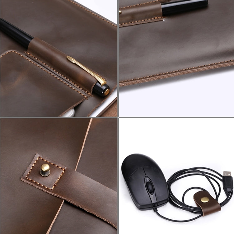 Universal Genuine Leather Business Power Adapter Laptop Tablet Bag with Cable Winder, For 15.4 inch and Below Macbook, Samsung, Lenovo, Sony, DELL Alienware, CHUWI, ASUS, HP(Coffee) - 15 inch by PMC Jewellery | Online Shopping South Africa | PMC Jewellery | Buy Now Pay Later Mobicred