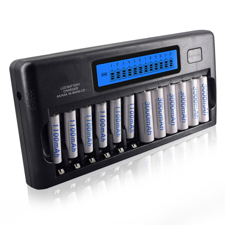 100-240V 12 Slot Battery Charger for AA / AAA / NI-MH / NI-CD Battery, with LCD Display, US Plug - Charger & Converter by PMC Jewellery | Online Shopping South Africa | PMC Jewellery | Buy Now Pay Later Mobicred