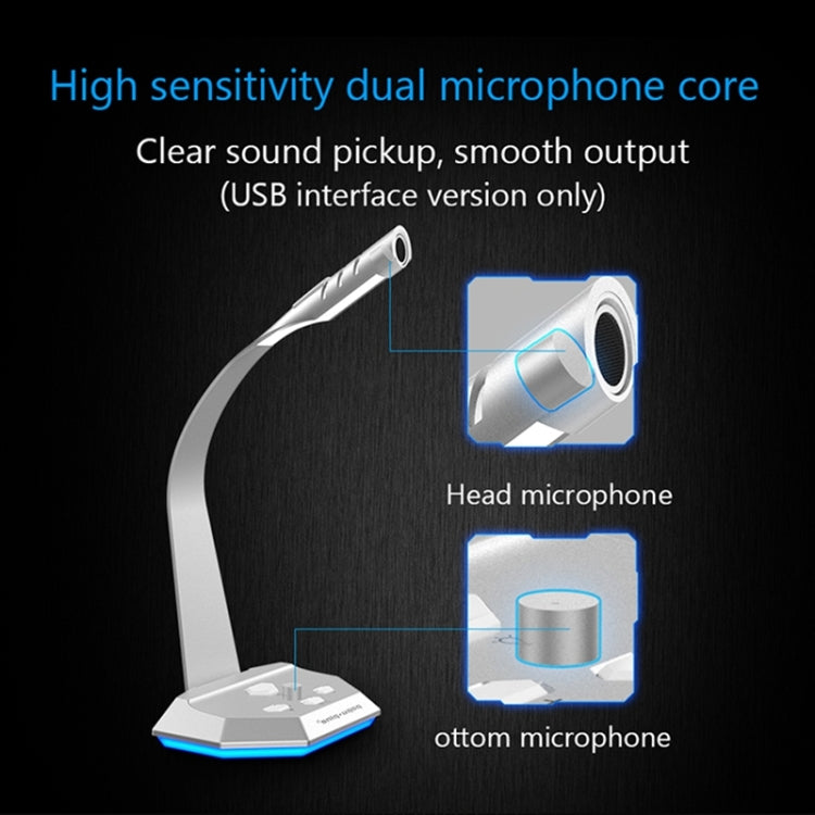 K3 Desktop Omnidirectional USB Wired Dual Mic Condenser Microphone with LED Night Light, Compatible with PC / Mac for Live Broadcast, Show, KTV, etc(Silver) - Microphone by PMC Jewellery | Online Shopping South Africa | PMC Jewellery | Buy Now Pay Later Mobicred