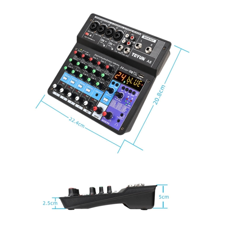 TEYUN NA6 6-channel Small Mixing Console Mobile Phone Sound Card Live Broadcast Computer Recording Console Processor, US Plug(Black) - Live Sound Effects Processors by TEYUN | Online Shopping South Africa | PMC Jewellery | Buy Now Pay Later Mobicred