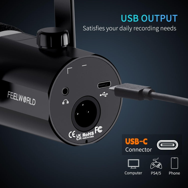 FEELWORLD PM1 XLR/USB Dynamic Microphone for Podcasting Recording Gaming Live Streaming (Black) - Microphone by FEELWORLD | Online Shopping South Africa | PMC TechLife | Buy Now Pay Later Mobicred