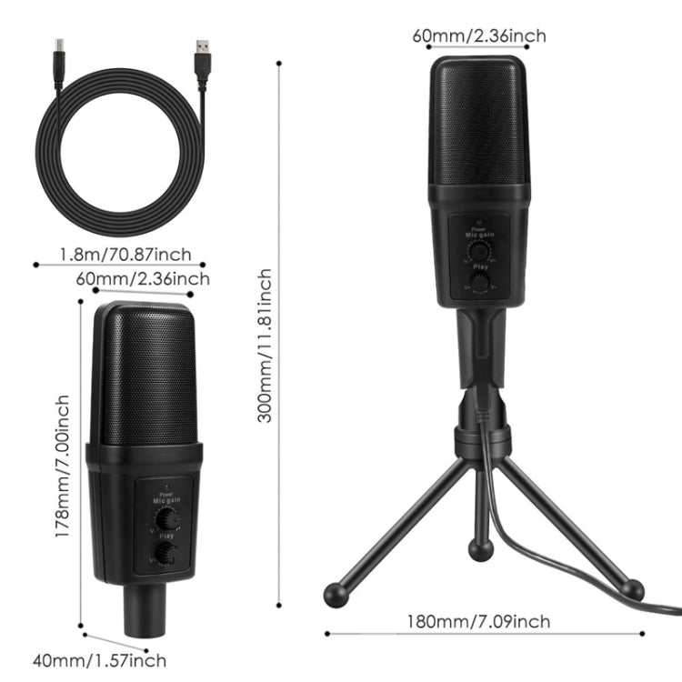 Yanmai SF-970 Professional Condenser Sound Recording Microphone with Tripod Holder & USB Cable , Cable Length: 1.8m(Black) - Microphone by Yanmai | Online Shopping South Africa | PMC Jewellery | Buy Now Pay Later Mobicred