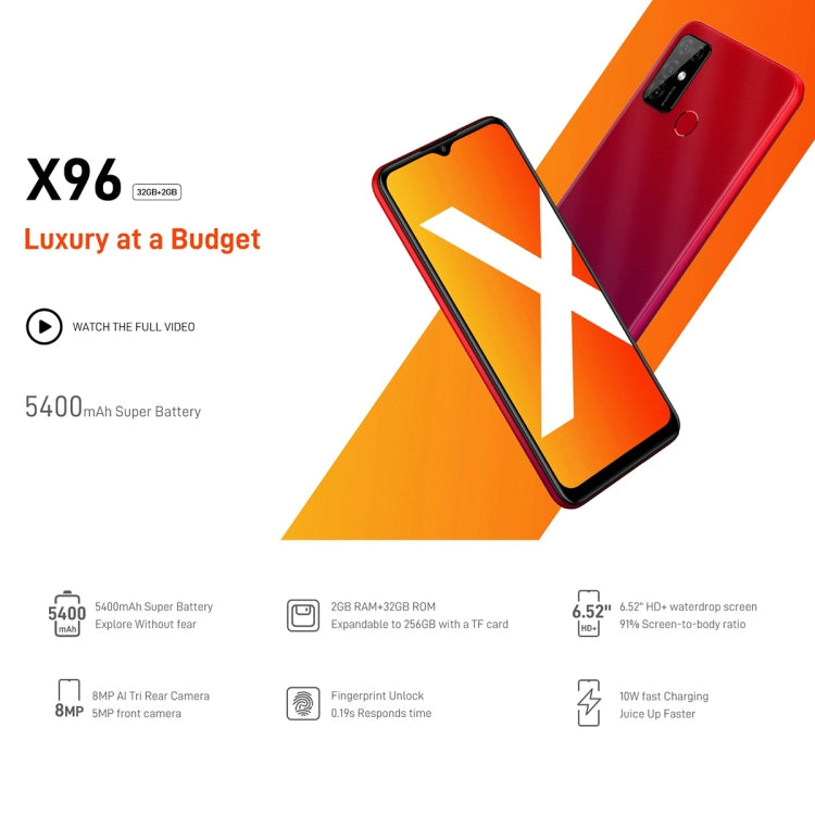 [HK Warehouse] DOOGEE X96, 2GB+32GB, Quad Back Cameras, 5400mAh Battery,  Face ID& Fingerprint Identification, 6.52 inch Android 11 GO SC9863A Octa-Core 28nm up to 1.6GHz, Network: 4G, Dual SIM(Black) - DOOGEE by DOOGEE | Online Shopping South Africa | PMC Jewellery | Buy Now Pay Later Mobicred