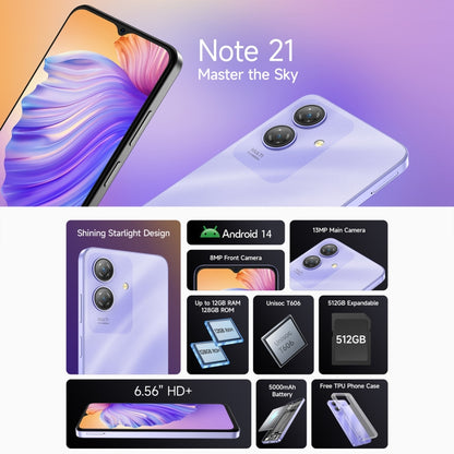 Ulefone Note 21, 4GB+128GB, Face ID & Fingerprint, 6.56 inch Android 14 Unisoc T606 Octa Core, Network: 4G, Dual SIM, OTG (Starlight Black) - Ulefone by Ulefone | Online Shopping South Africa | PMC Jewellery | Buy Now Pay Later Mobicred