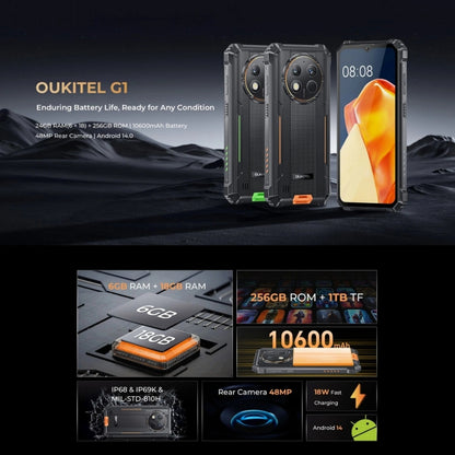 Oukitel G1 Rugged Phone, 6GB+256GB, Fingerprint Identification, 6.52 inch Android 14 T606 Octa Core, NFC, OTG, Network: 4G (Orange) - OUKITEL by OUKITEL | Online Shopping South Africa | PMC Jewellery | Buy Now Pay Later Mobicred