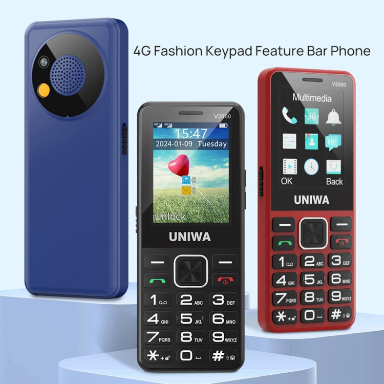 UNIWA V2000 Elder Keypad Phone, 2.4 inch Unisoc T107, 1700mAh Battery, LED Flashlight, SOS, Network: 4G, EU Plug (Red) - UNIWA by UNIWA | Online Shopping South Africa | PMC Jewellery | Buy Now Pay Later Mobicred