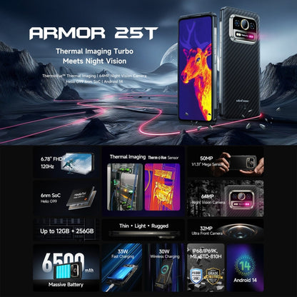 [HK Warehouse] Ulefone Armor 25T Rugged Phone, 6GB+256GB, Thermal Imaging, 6.78 inch Android 14 MediaTek Helio G99 Octa Core, Network: 4G, NFC, OTG (Black) - Ulefone by Ulefone | Online Shopping South Africa | PMC Jewellery | Buy Now Pay Later Mobicred