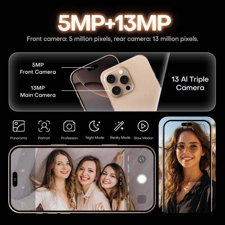 i16 Pro Max / A08A, 3GB+64GB, 6.73 inch Screen, Face Identification, Android 8.1 MTK6753 Octa Core, Network: 4G, Dual SIM, EU Plug (Gold) -  by PMC Jewellery | Online Shopping South Africa | PMC Jewellery | Buy Now Pay Later Mobicred