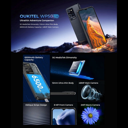 Oukitel WP50 5G Rugged Phone, 4GB+256GB, 6.6 inch Android 14.0 MediaTek Dimensity 6100+ Octa-core, NFC, OTG, Network: 5G (Black) - OUKITEL by OUKITEL | Online Shopping South Africa | PMC Jewellery | Buy Now Pay Later Mobicred