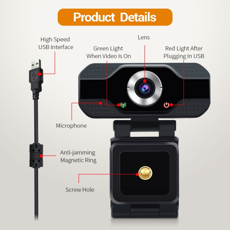 ESCAM PVR006 HD 1080P USB2.0 HD Webcam with Microphone for PC - free shipping - PMC Jewellery - Order now!