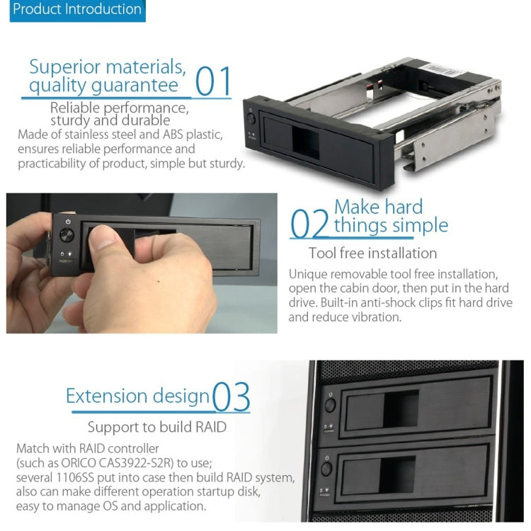 ORICO 1106SS CD-ROM Space HDD Mobile Rack Internal 3.5 inch HDD Convertor Enclosure(Black) - Caddies & Enclosures by ORICO | Online Shopping South Africa | PMC Jewellery | Buy Now Pay Later Mobicred