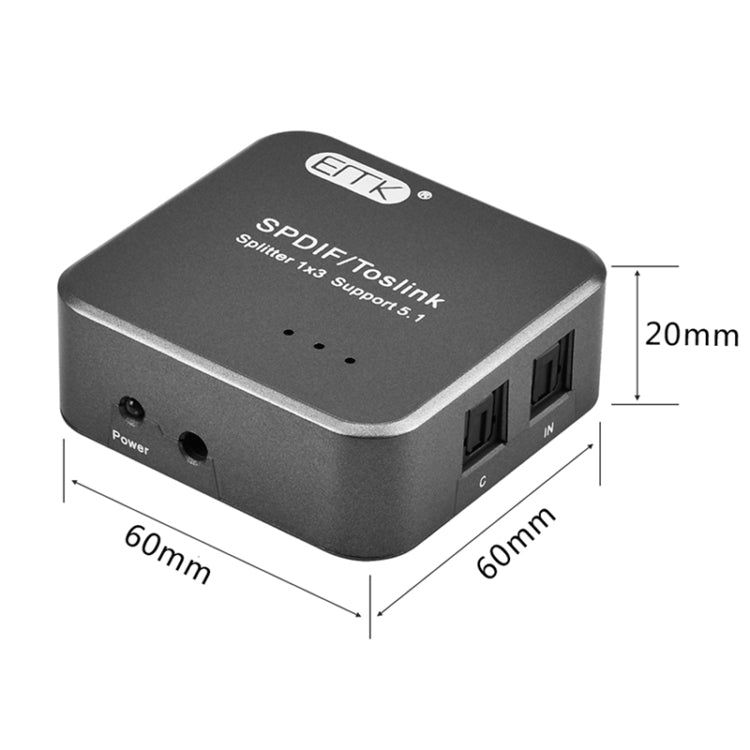 EMK 1 Input 3 Output Digital Optical Audio SPDIF Toslink Splitter Adapter (Silver Grey) - free shipping - PMC TechLife - Order now!