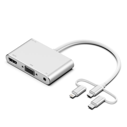 7585B 3 in 1 Micro USB / 8 Pin / Type-C to VGA / HDTV / AV Adapter Mobile HD Screen Player (White) - Wireless Display Dongle by PMC Jewellery | Online Shopping South Africa | PMC Jewellery | Buy Now Pay Later Mobicred