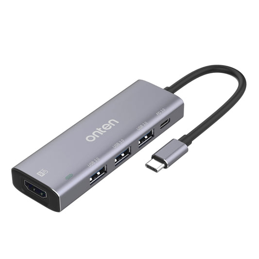 Onten OT-95123 5 in 1 Multifunctional Type-C + USB + HDMI Docking Station, Cable Length: 145mm(Silver) - USB HUB by Onten | Online Shopping South Africa | PMC Jewellery | Buy Now Pay Later Mobicred