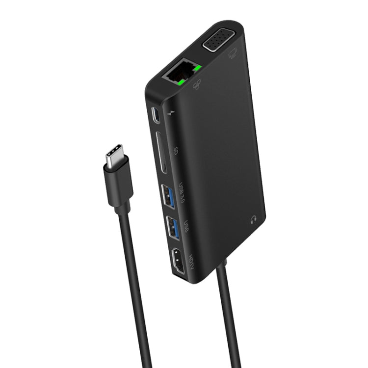 Onten 9591BD 8 in 1 USB-C / Type-C to PD USB-C / Type-C Charging + 100M Ethernet Port + Dual USB 3.0 + HDMI + VGA + SD Card Slot + 3.5mm AUX HUB (Black) - USB HUB by Onten | Online Shopping South Africa | PMC Jewellery | Buy Now Pay Later Mobicred