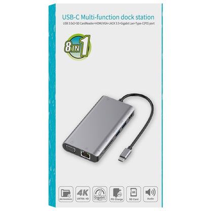 Onten 9591BD 8 in 1 USB-C / Type-C to PD USB-C / Type-C Charging + 100M Ethernet Port + Dual USB 3.0 + HDMI + VGA + SD Card Slot + 3.5mm AUX HUB (Black) - USB HUB by Onten | Online Shopping South Africa | PMC Jewellery | Buy Now Pay Later Mobicred