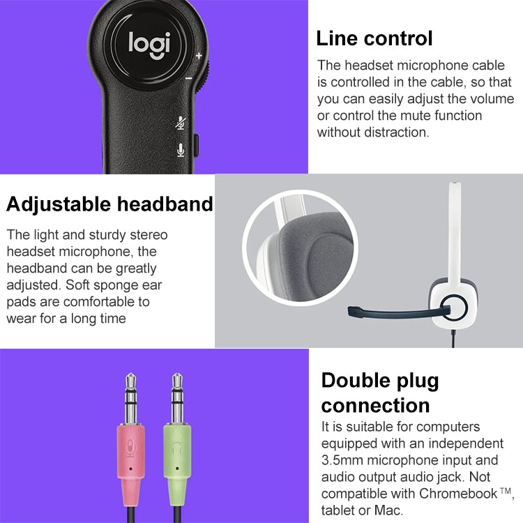 Logitech H150 Wired Headphone Dual 3.5mm Earphone Gaming Headset Stereo with MIC - free shipping - PMC Jewellery - Order now!