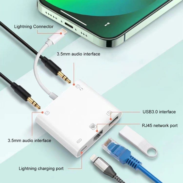 S-330 5 in 1 8 Pin Male to 8 Pin / USB3.0 / RJ45 / 3.5mm Female Adapter - Converter & Adapter by PMC Jewellery | Online Shopping South Africa | PMC Jewellery | Buy Now Pay Later Mobicred