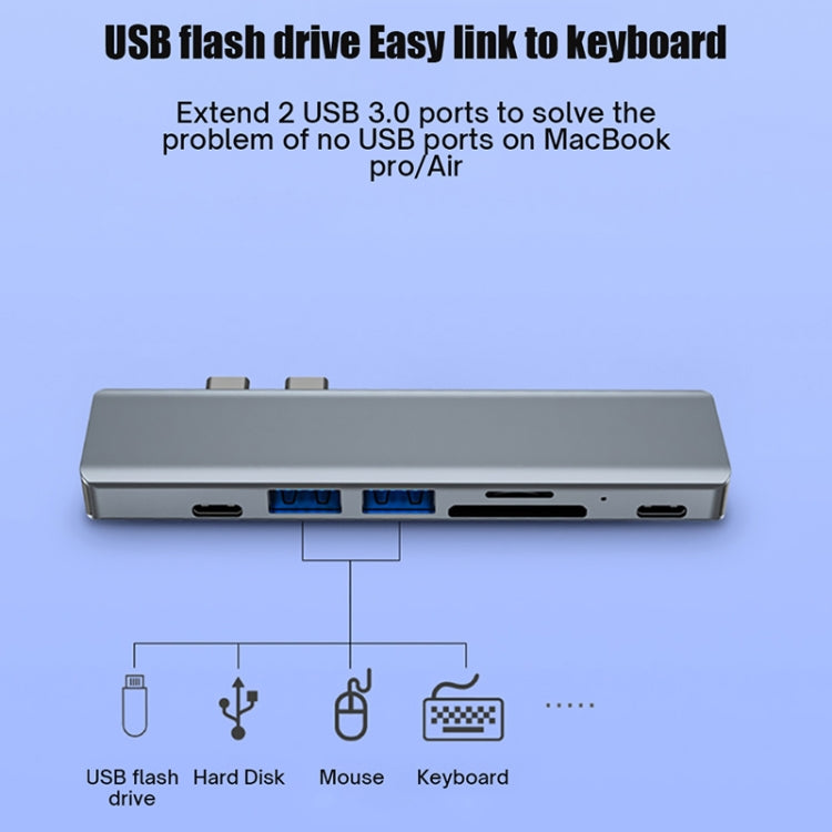 BYL-2101 7 in 1 Dual USB-C / Type-C to USB Docking Station HUB Adapter (Silver) - free shipping - PMC Jewellery - Order now!
