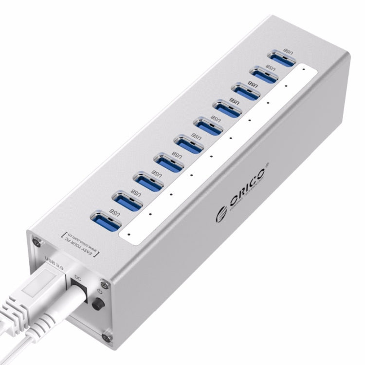 ORICO A3H10 Aluminum High Speed 10 Ports USB 3.0 HUB with Power Adapter for Laptops(Silver) - USB 3.0 HUB by ORICO | Online Shopping South Africa | PMC Jewellery | Buy Now Pay Later Mobicred