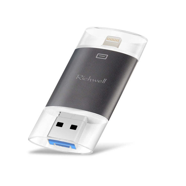 Richwell 3 in 1 64G Type-C + 8 Pin + USB 3.0 Metal Double Cover Push-pull Flash Disk with OTG Function(Black) - free shipping - PMC Jewellery - Order now!