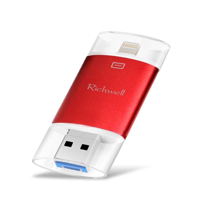 Richwell 3 in 1 64G Type-C + 8 Pin + USB 3.0 Metal Double Cover Push-pull Flash Disk with OTG Function(Red) - U Disk & Card Reader by Richwell | Online Shopping South Africa | PMC Jewellery | Buy Now Pay Later Mobicred