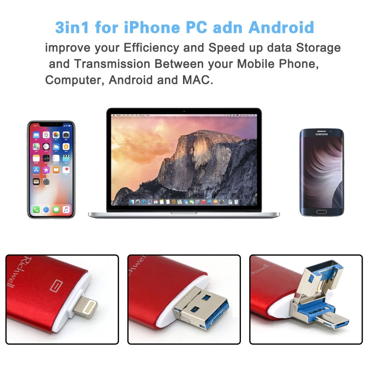 Richwell 3 in 1 16G Type-C + 8 Pin + USB 3.0 Metal Double Cover Push-pull Flash Disk with OTG Function(Black) - free shipping - PMC Jewellery - Order now!