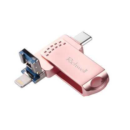 Richwell 16G Type-C + 8 Pin + USB 3.0 Metal Push-pull Flash Disk with OTG Function(Rose Gold) - U Disk & Card Reader by Richwell | Online Shopping South Africa | PMC Jewellery | Buy Now Pay Later Mobicred