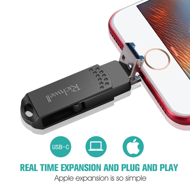 Richwell 128G Type-C + 8 Pin + USB 3.0 Metal Flash Disk with OTG Function(Silver) - free shipping - PMC Jewellery - Order now!