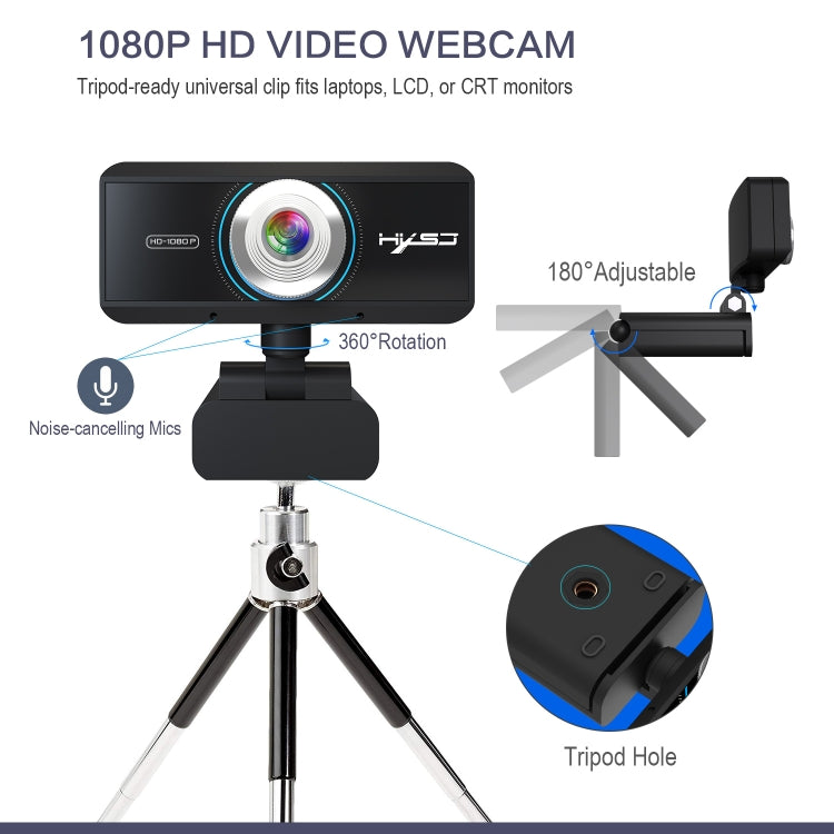 HXSJ S4 1080P Adjustable 180 Degree HD Manual Focus Video Webcam PC Camera with Microphone(Black) - HD Camera by HXSJ | Online Shopping South Africa | PMC Jewellery | Buy Now Pay Later Mobicred