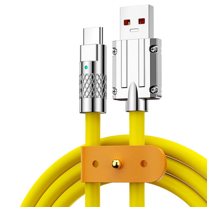 Mech Series 6A 120W USB to USB-C / Type-C Metal Plug Silicone Fast Charging Data Cable, Length: 1.2m(Yellow) - USB-C & Type-C Cable by PMC Jewellery | Online Shopping South Africa | PMC Jewellery