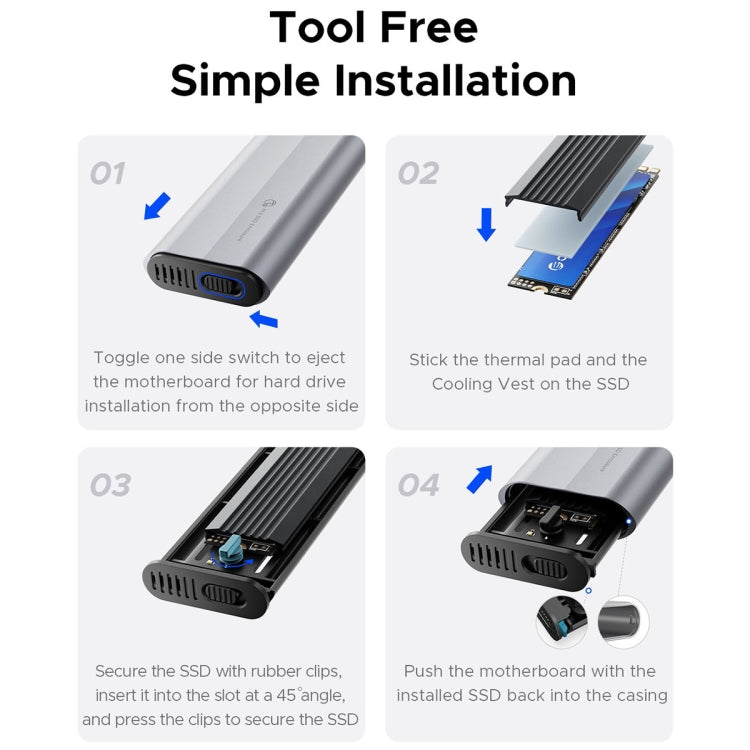 ORICO AXM2-G2-V1-GY-BP M.2 NVMe SSD Enclosure with Silicone Protective Case & Type-C+USB Cable - HDD Enclosure by ORICO | Online Shopping South Africa | PMC TechLife