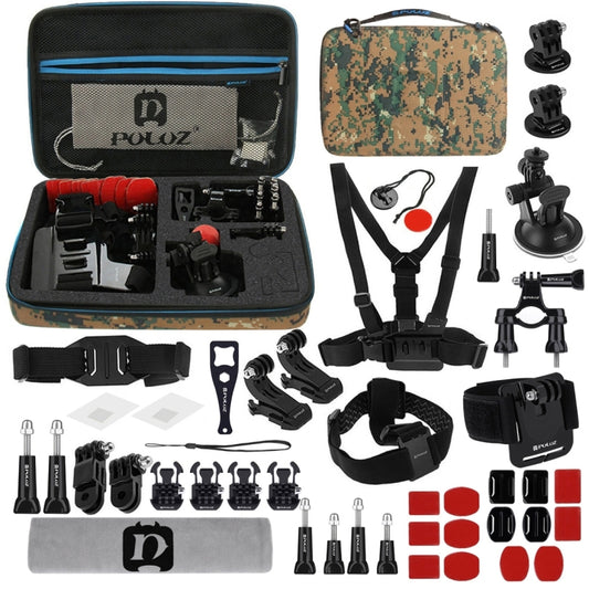 PULUZ 45 in 1 Accessories Ultimate Combo Kits with Camouflage EVA Case (Chest Strap + Suction Cup Mount + 3-Way Pivot Arms + J-Hook Buckle + Wrist Strap + Helmet Strap + Surface Mounts + Tripod Adapte ...  for GoPro, Insta360, DJI and Other Action Cameras -  by PULUZ | Online Shopping South Africa | PMC Jewellery | Buy Now Pay Later Mobicred