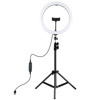 PULUZ 11.8 inch 30cm Light + 1.1m Tripod Mount Curved Surface USB 3 Modes Dimmable Dual Color Temperature LED Ring Vlogging Video Light  Live Broadcast Kits with Phone Clamp(Black) - Ring Light by PULUZ | Online Shopping South Africa | PMC Jewellery | Buy Now Pay Later Mobicred