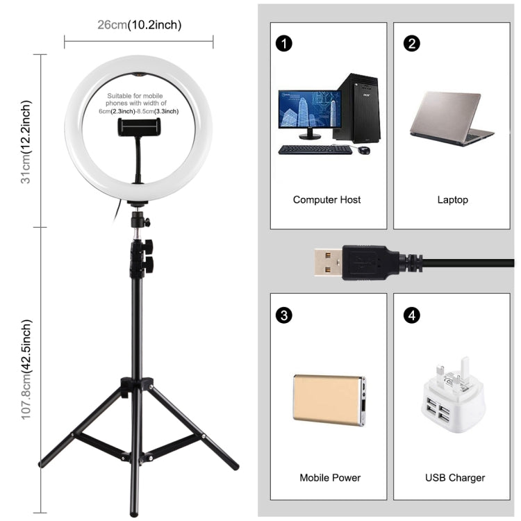 PULUZ 10.2 inch 26cm Marquee LED RGBWW Selfie Beauty Light  + 1.1m Tripod Mount 168 LED Dual-color Temperature Dimmable Ring Vlogging Photography Video Lights with Cold Shoe Tripod Ball Head & Remote Control & Phone Clamp(Black) - Ring Light by PULUZ | Online Shopping South Africa | PMC Jewellery | Buy Now Pay Later Mobicred