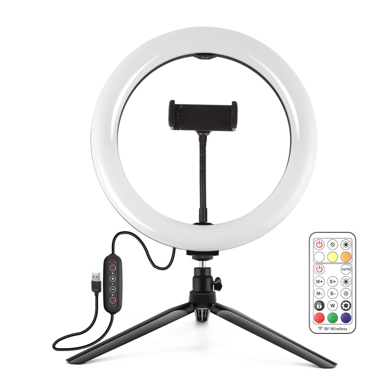 PULUZ 10.2 inch 26cm Marquee LED RGBWW Selfie Beauty Light + Desktop Tripod Mount 168 LED Dual-color Temperature Dimmable Ring Vlogging Photography Video Lights with Cold Shoe Tripod Ball Head & Remote Control & Phone Clamp(Black) - Ring Light by PULUZ | Online Shopping South Africa | PMC Jewellery | Buy Now Pay Later Mobicred