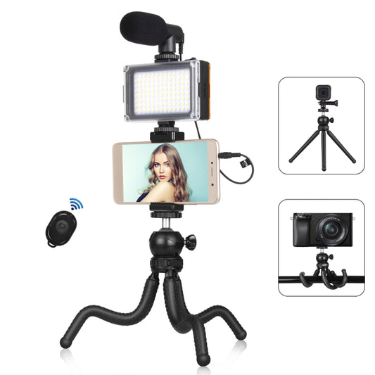 PULUZ  4 in 1 Vlogging Live Mini Octopus Bracket Kit + Studio Light + Microphone + Phone Clamp Kits(Black) - Stand by PULUZ | Online Shopping South Africa | PMC Jewellery | Buy Now Pay Later Mobicred